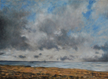 Peinture intitulée "La plage d'Houlgate…" par Rémi Acquin, Œuvre d'art originale, Huile
