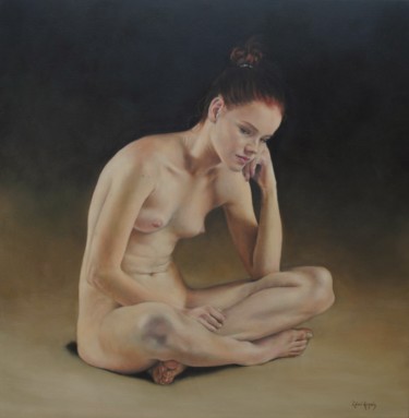 Schilderij getiteld "Pensive" door Rémi Acquin, Origineel Kunstwerk, Olie