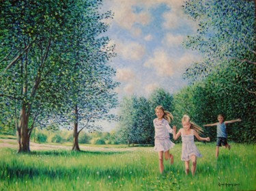 Painting titled "Instants d'enfance" by Rémi Acquin, Original Artwork, Oil