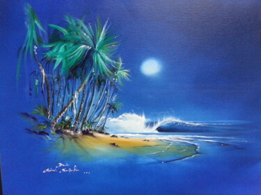 Painting titled "moonlight ambiance" by Remi Bertoche, Original Artwork, Oil