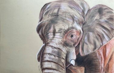 Dibujo titulada "Elephanteau" por Rémi Capobianco, Obra de arte original, Carbón