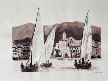 Disegno intitolato "Cadaqués" da Rémi Capobianco, Opera d'arte originale, Inchiostro