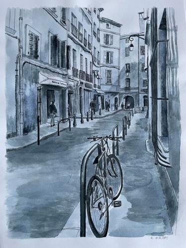 Рисунок под названием "Rue d'Aix" - Rémi Capobianco, Подлинное произведение искусства, Чернила