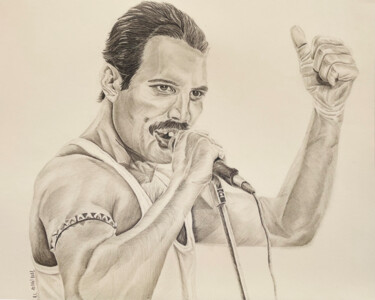 Dibujo titulada "Freddie Mercury 2" por Rémi Capobianco, Obra de arte original, Lápiz