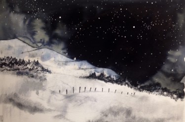 Painting titled "Une nuit à l'alpage" by Rémi Collin, Original Artwork, Ink