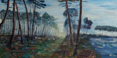 Malerei mit dem Titel "Forêt de pins à l'a…" von Rémi Demerlé, Original-Kunstwerk, Öl Auf Keilrahmen aus Holz montiert