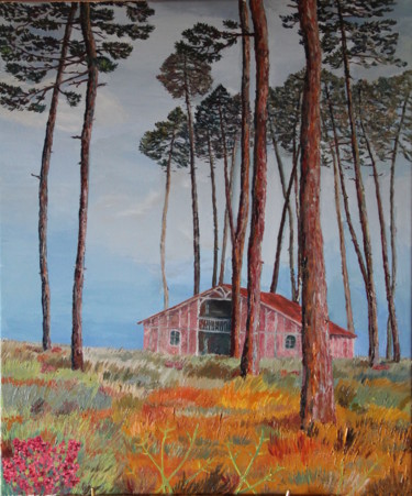Painting titled "Forêt landaise aprè…" by Rémi Demerlé, Original Artwork, Oil Mounted on Wood Stretcher frame