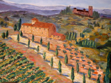 Pintura titulada "Vue de Toscane" por Rémi Demerlé, Obra de arte original