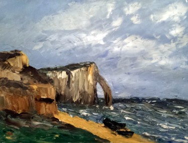 Painting titled "Etretat (COURBET)" by Rémi Demerlé, Original Artwork, Oil