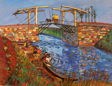 Malerei mit dem Titel "Le pont de Langlois…" von Rémi Demerlé, Original-Kunstwerk, Öl