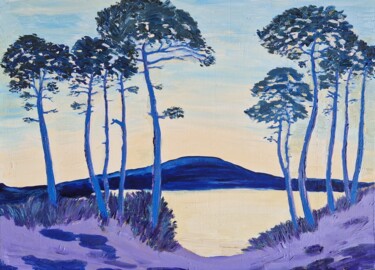 Painting titled "Lac des Landes 2" by Rémi Demerlé, Original Artwork, Oil Mounted on Cardboard