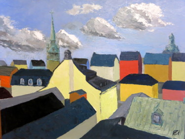Painting titled "Stockholm, pluie et…" by Rémi Demerlé, Original Artwork, Oil