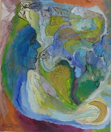 Malerei mit dem Titel "Le chaman" von Rémi Benard, Original-Kunstwerk, Acryl