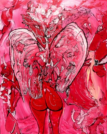 Pittura intitolato "Bastet, l'ange démo…" da Rémi Benard, Opera d'arte originale, Acrilico