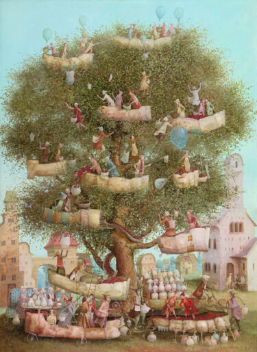 Peinture intitulée "Wine tree" par Remigijus Januskevicius, Œuvre d'art originale, Huile