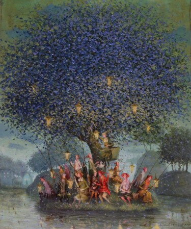 Картина под названием "Fishermen's island" - Remigijus Januskevicius, Подлинное произведение искусства, Масло
