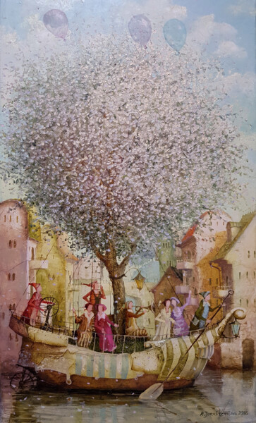 Pintura intitulada "Tree trip" por Remigijus Januskevicius, Obras de arte originais, Óleo
