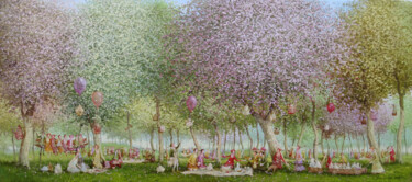 Peinture intitulée "Tea garden" par Remigijus Januskevicius, Œuvre d'art originale, Huile