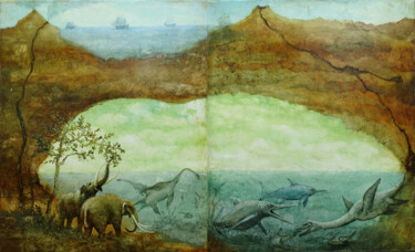 Pittura intitolato "Book cover_Journey…" da Remigijus Januskevicius, Opera d'arte originale, Olio