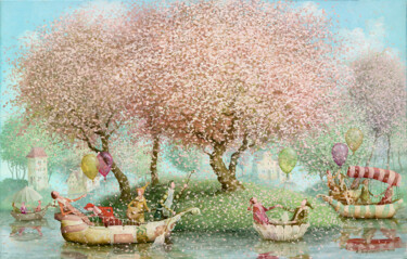 Peinture intitulée "Blooming island" par Remigijus Januskevicius, Œuvre d'art originale, Huile