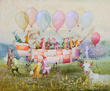 Malarstwo zatytułowany „The Balloonists” autorstwa Remigijus Januskevicius, Oryginalna praca, Olej