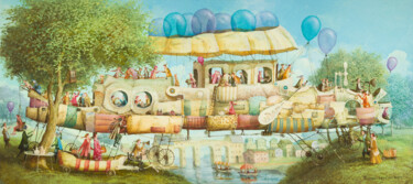Painting titled "Cruise 2023" by Remigijus Januskevicius, Original Artwork, Oil Mounted on Wood Stretcher frame