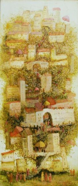 Pintura titulada "Growing City" por Remigijus Januskevicius, Obra de arte original, Oleo