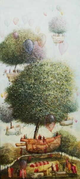 Painting titled "Flying Trees" by Remigijus Januskevicius, Original Artwork