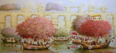 Painting titled "The sailing Garden" by Remigijus Januskevicius, Original Artwork, Oil