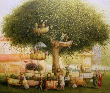 Painting titled "Market_" by Remigijus Januskevicius, Original Artwork