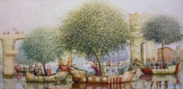 Schilderij getiteld "Sailing garden" door Remigijus Januskevicius, Origineel Kunstwerk, Olie
