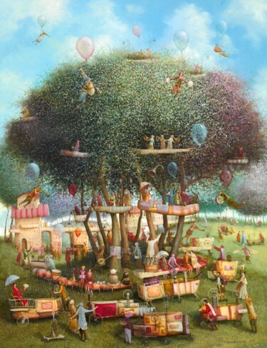 Painting titled "Flying music" by Remigijus Januskevicius, Original Artwork, Oil