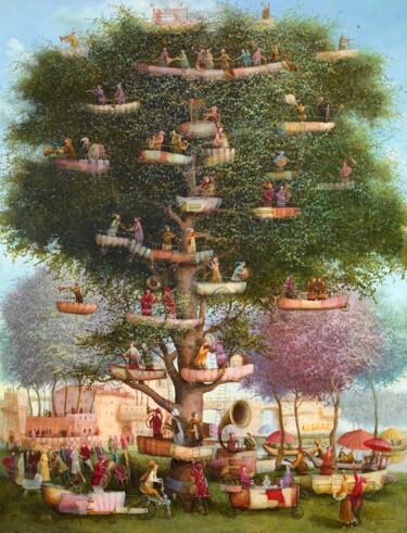 Painting titled "Tree music" by Remigijus Januskevicius, Original Artwork, Oil