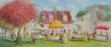 Painting titled "Cafe" by Remigijus Januskevicius, Original Artwork, Oil