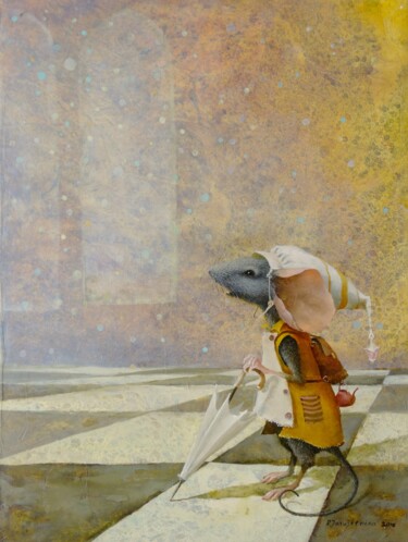 Peinture intitulée "Mickey traveler" par Remigijus Januskevicius, Œuvre d'art originale, Huile