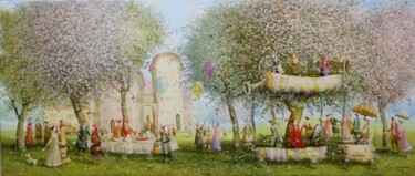 Painting titled "feast in the garden" by Remigijus Januskevicius, Original Artwork, Oil