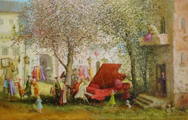 Peinture intitulée "concert in the cour…" par Remigijus Januskevicius, Œuvre d'art originale, Huile