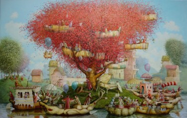 Peinture intitulée "The tree of joy" par Remigijus Januskevicius, Œuvre d'art originale, Huile