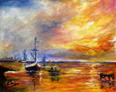 Peinture intitulée "Puesta de sol en el…" par Remigio Megías García, Œuvre d'art originale, Huile