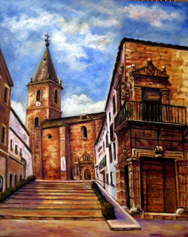 Painting titled "La Roda. Subida a l…" by Remigio Megías García, Original Artwork, Oil