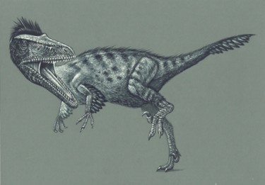 Zeichnungen mit dem Titel "Austroraptor" von Remigius Sebastian Sappa, Original-Kunstwerk, Conté-Buntstifte