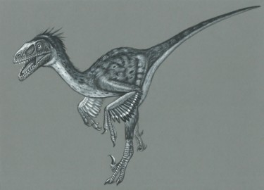 Zeichnungen mit dem Titel "Dromaeosaurus" von Remigius Sebastian Sappa, Original-Kunstwerk, Conté-Buntstifte