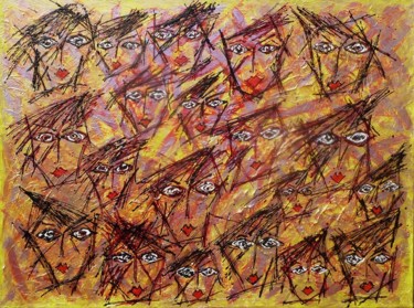 Schilderij getiteld "PHOTO DE GROUPE" door Remilda, Origineel Kunstwerk, Acryl