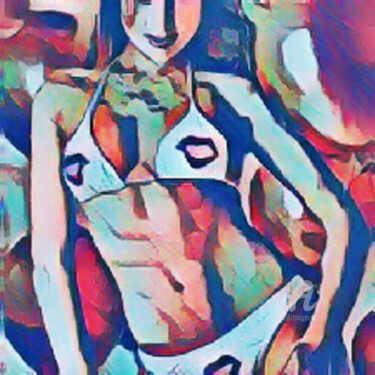 Digital Arts titled "kiss bikini lady" by Remond Reichwein, Original Artwork, Digital Painting