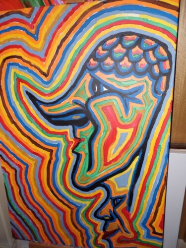 Malerei mit dem Titel "Nashorn mit Helfer" von Remus Besca, Original-Kunstwerk