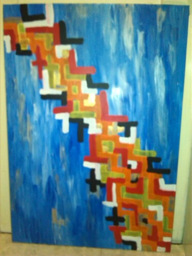 Malerei mit dem Titel "Farbentreppe auf bl…" von Remus Besca, Original-Kunstwerk