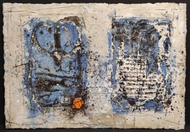 Printmaking titled "Pétroglyphes" by Bernard Rémusat, Original Artwork, Pigments Mounted on Cardboard