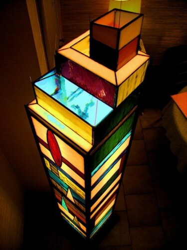 Collages intitulée "Lampe colonne "Manh…" par Rémy Becard, Œuvre d'art originale