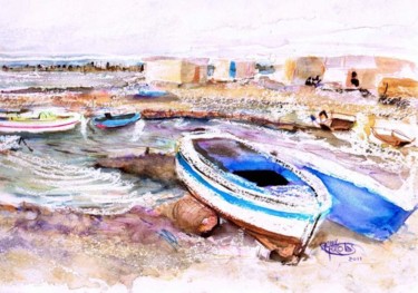 Peinture intitulée "Le port Djerba Jell…" par Rémy Nicolas Graphite, Œuvre d'art originale, Huile