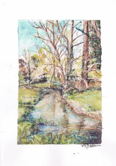 Peinture intitulée "Ruisseau à Bodilis…" par Rémy Nicolas Graphite, Œuvre d'art originale, Huile